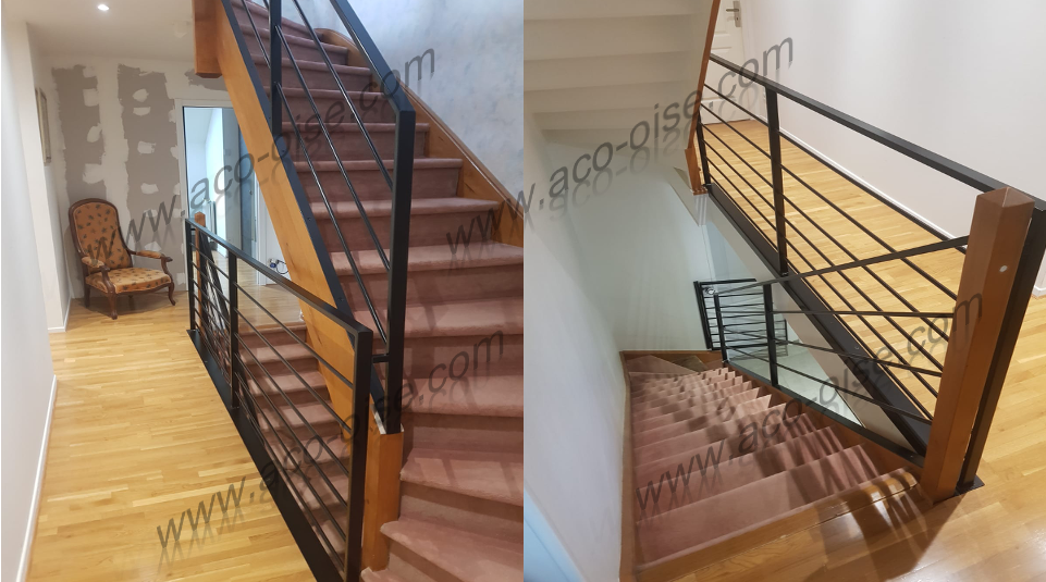 Rampe d'escalier et garde corps style droit