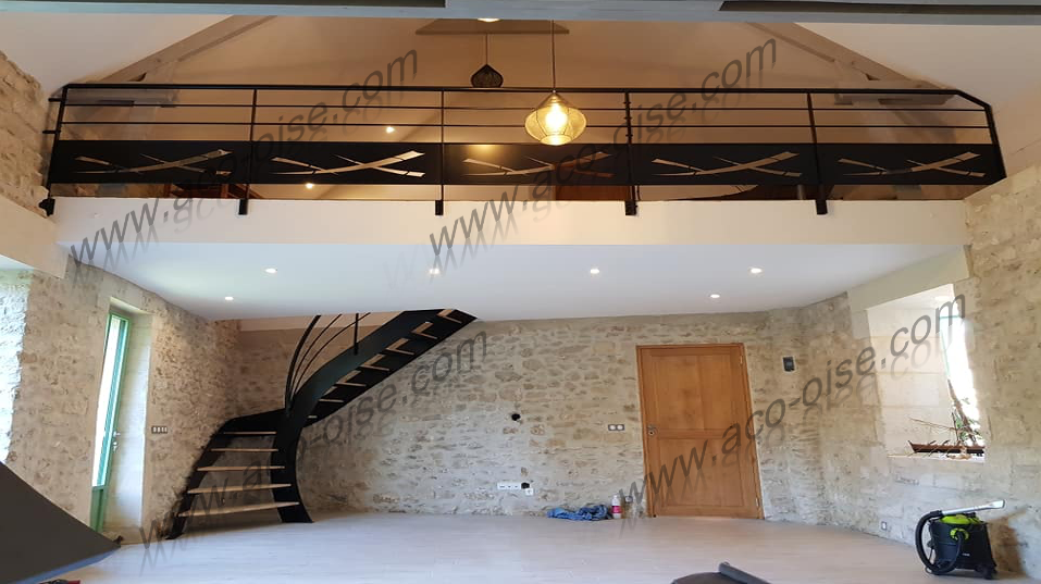 Ensemble escalier garde corps en acier noir moderne